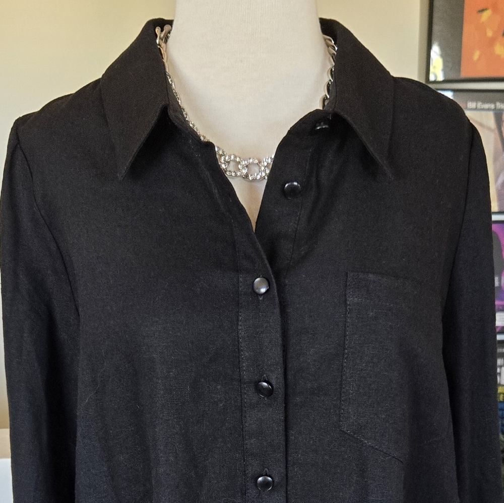 🏷️ Cynthia Rowley NY Linen Blend Black A-line Dress Size L - Picture 2 of 15